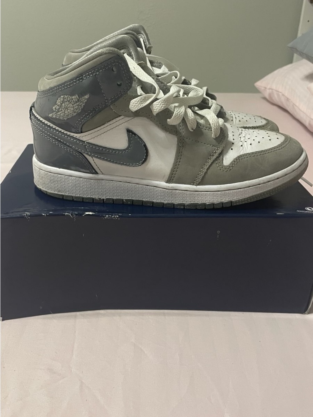 Jordan Kids Grey and White High-Top Sneakers